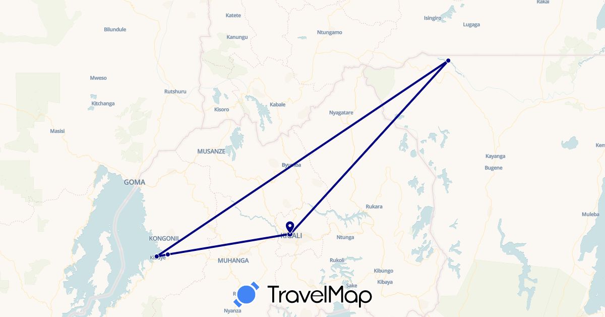 TravelMap itinerary: driving in Rwanda, Tanzania (Africa)